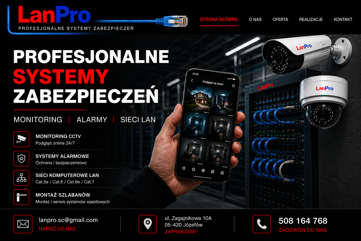 LanPro - profesjonalne systemy zabezpieczeń, monitoring, alarmy, sieci LAN i montaż szlabanów